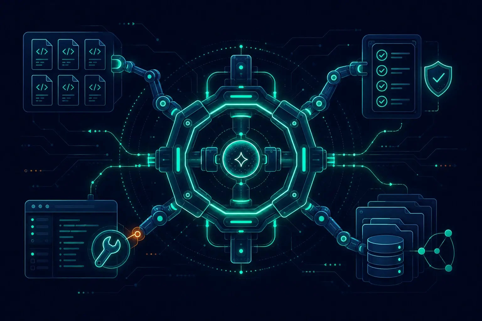AI model connected to a codebase through a harness bridge